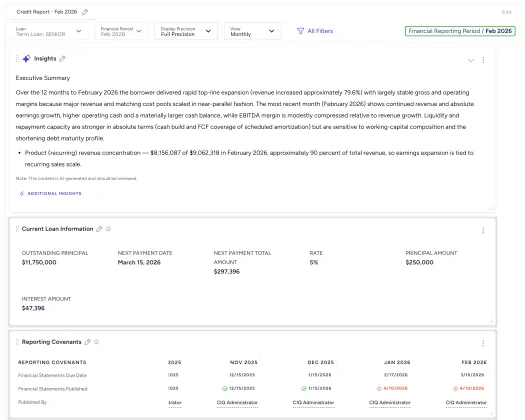 Custom credit report builder in CovenantIQ